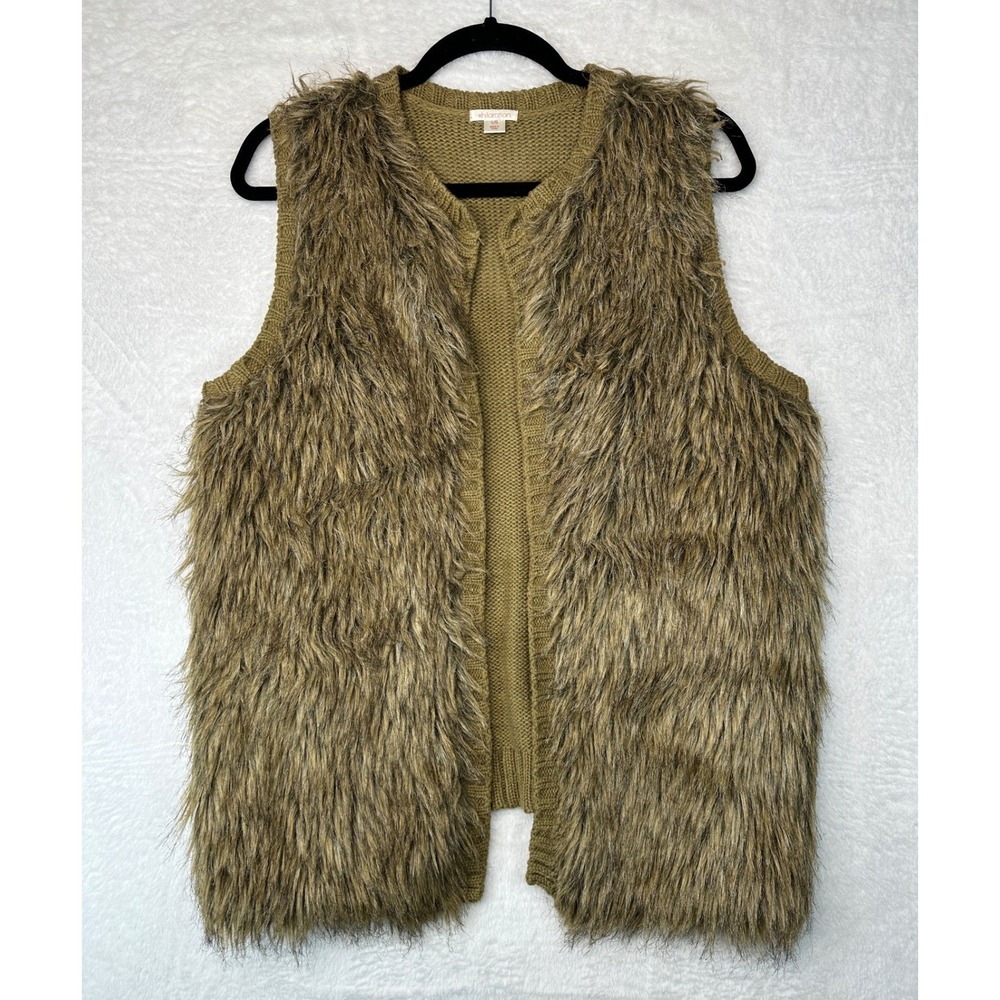 Xhilaration Faux Fur Vest Womens Large Brown Shaggy Knit Back Layering 1534
